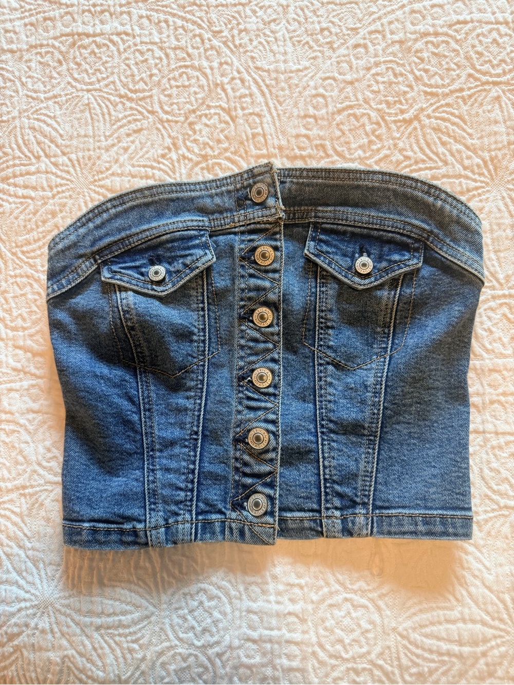 American Eagle Denim Button-Front Blue Tube Top XS